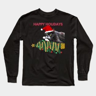 Cat With Santa Hat T-shirt Long Sleeve T-Shirt